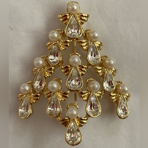 VTG Angel Tree Brooch pearl goldtone - Picture 8 of 8